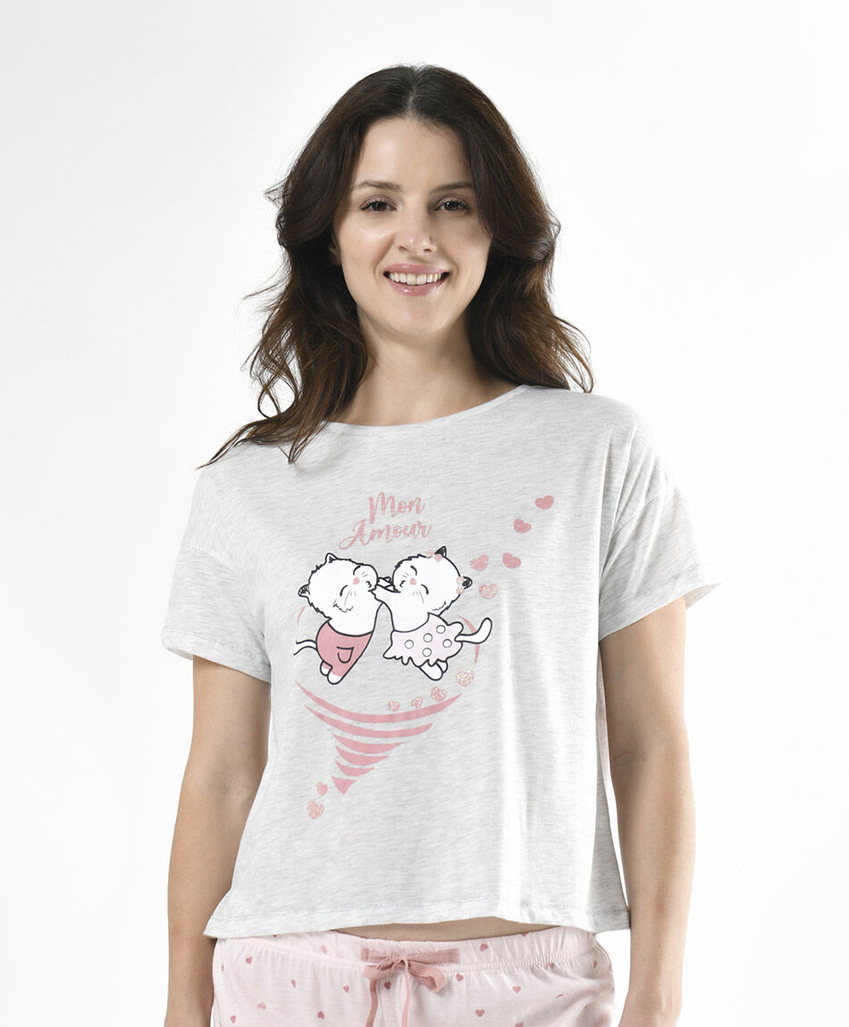 Pijama mujer jaspeado corazones 2 piezas