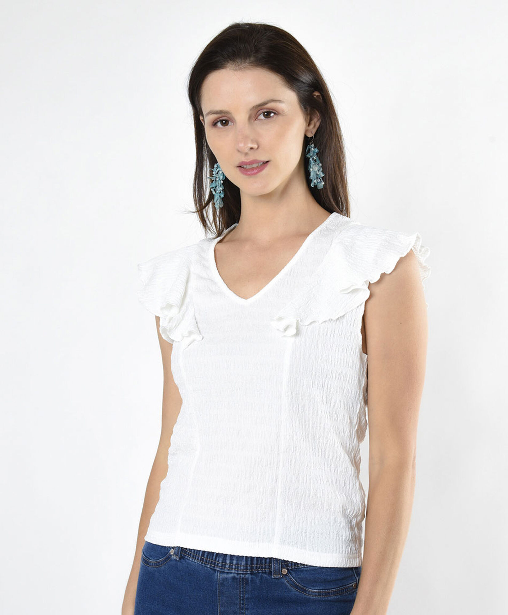 Polera mujer vuelos blanca Polera mujer vuelos blanca