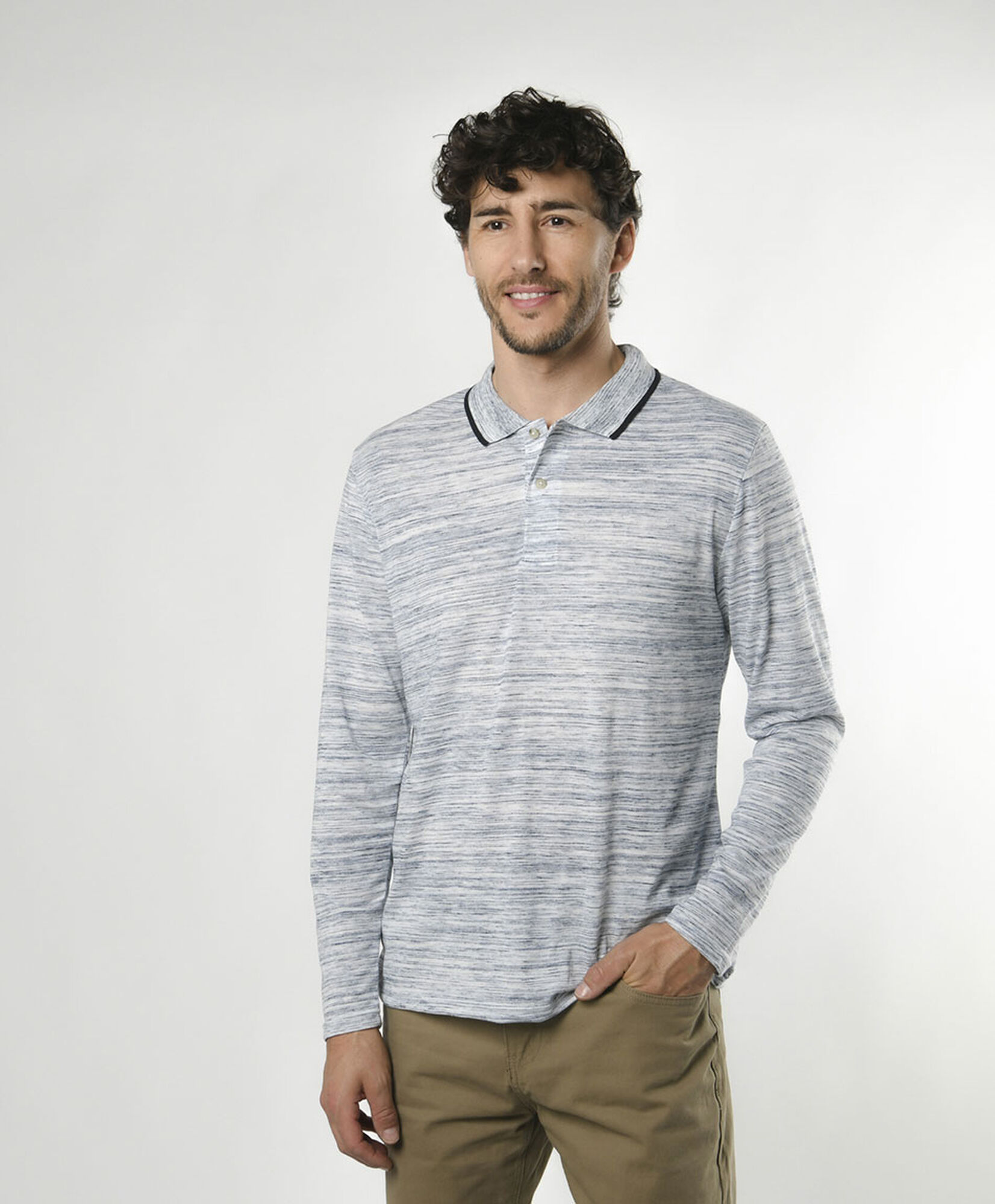 Polera hombre cuello piqué jaspeada gris Polera hombre cuello piqué jaspeada gris