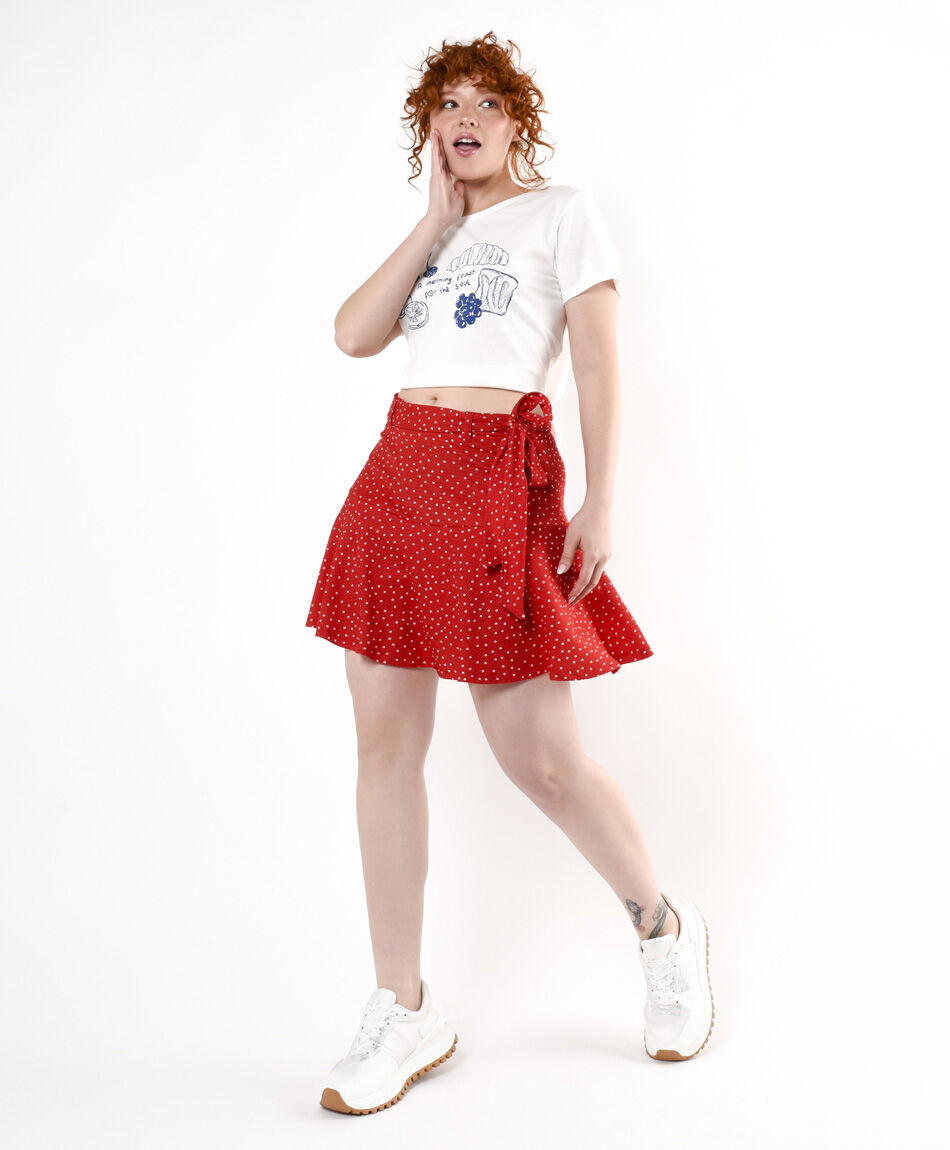 Mini falda mujer puntitos cinta