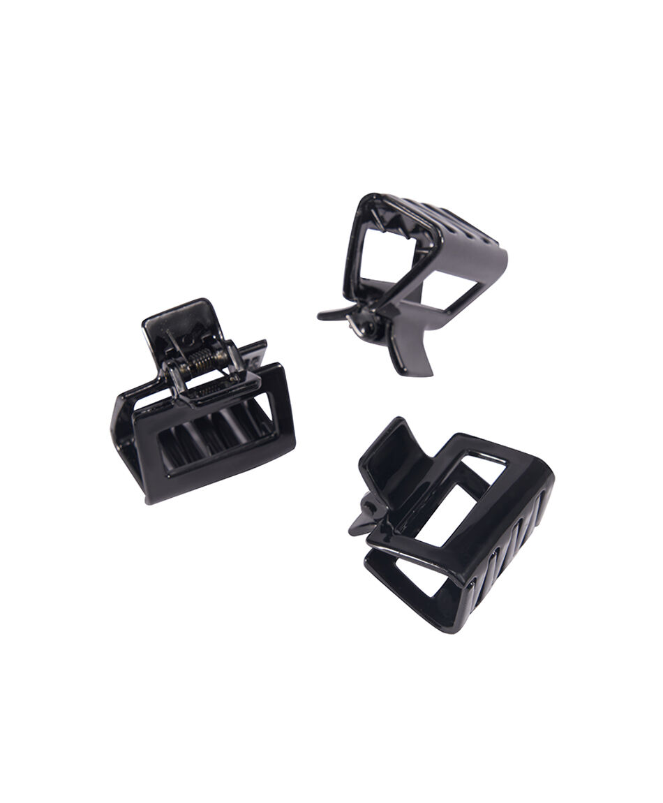 Set 3 pinza mujer rectangular negra