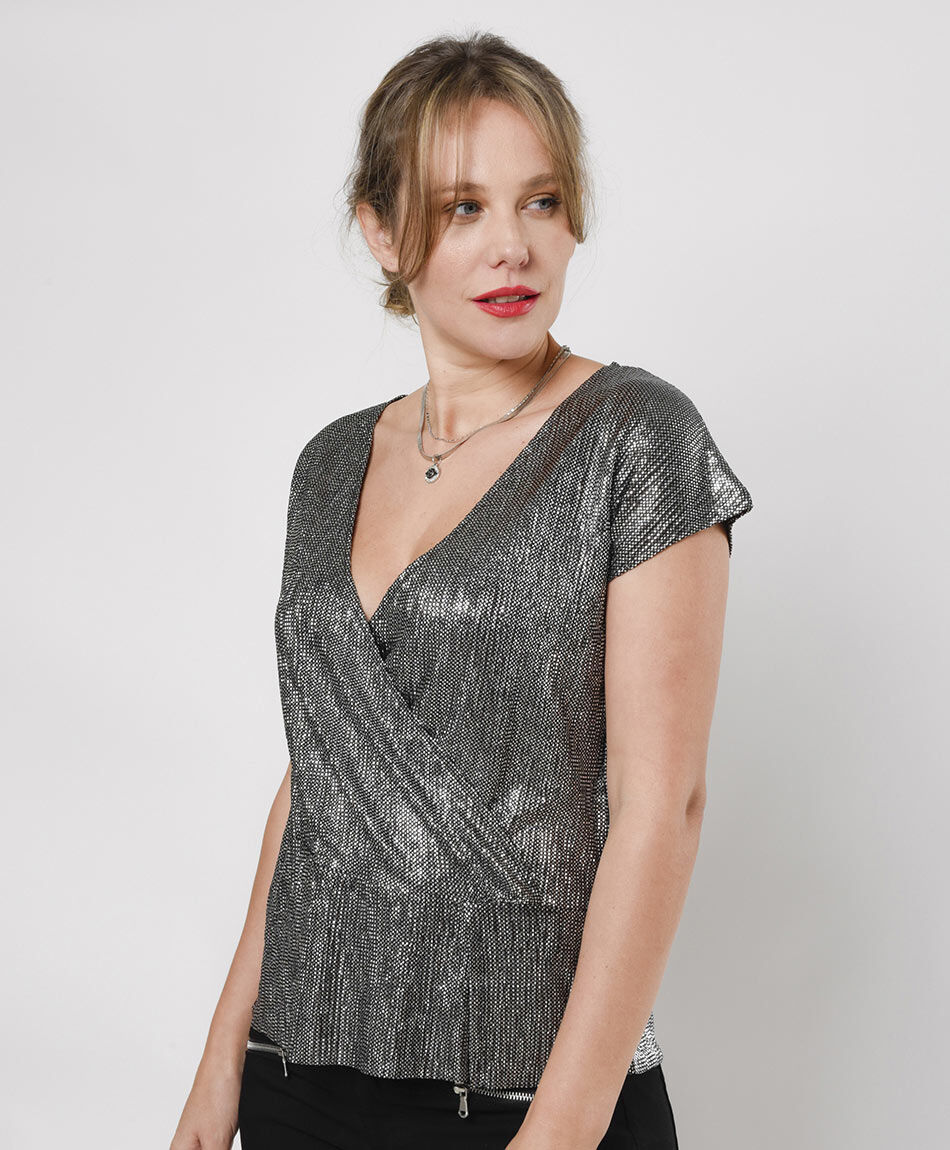 Polera mujer cruzada brillante