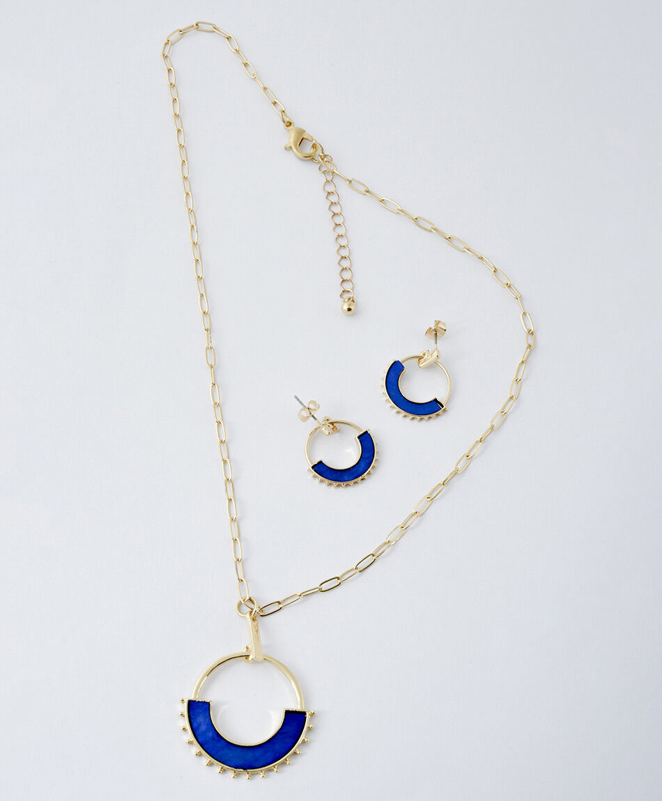 Set collar + aros mujer medio c&iacute;rculo 3 piezas