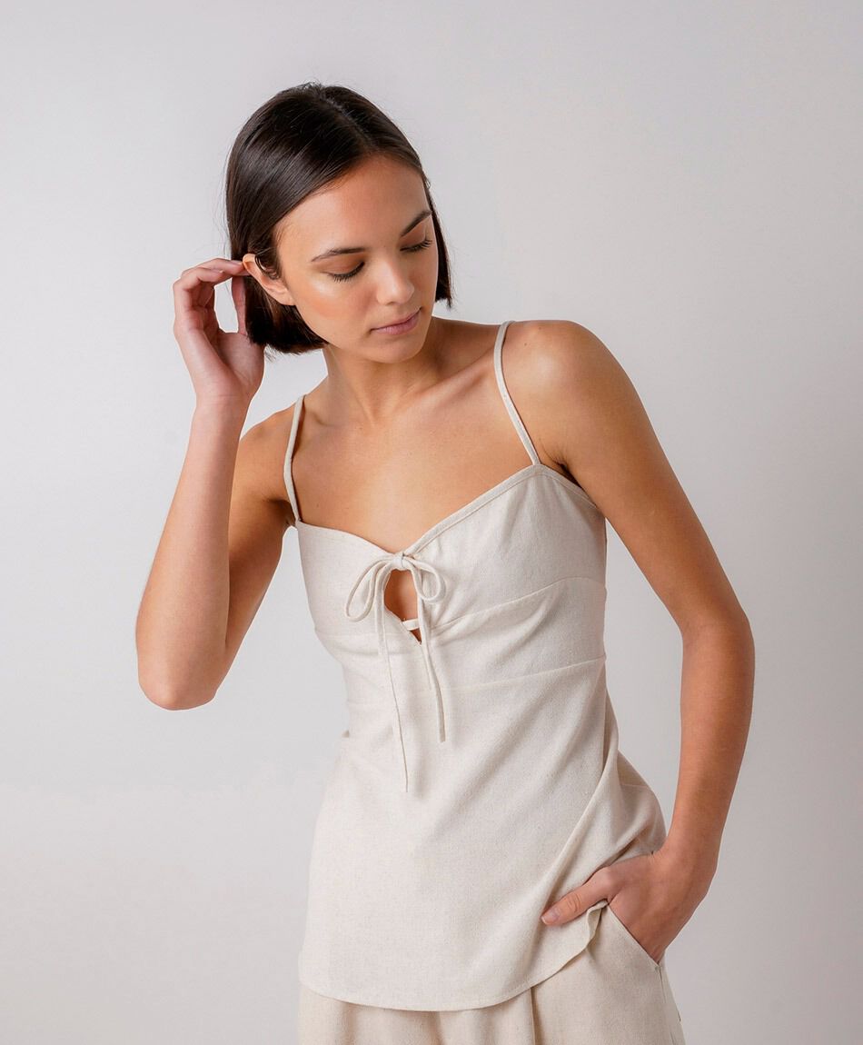 Blusa mujer lazo frontal lino