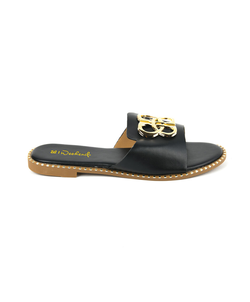 Sandalia mujer negra y dorado