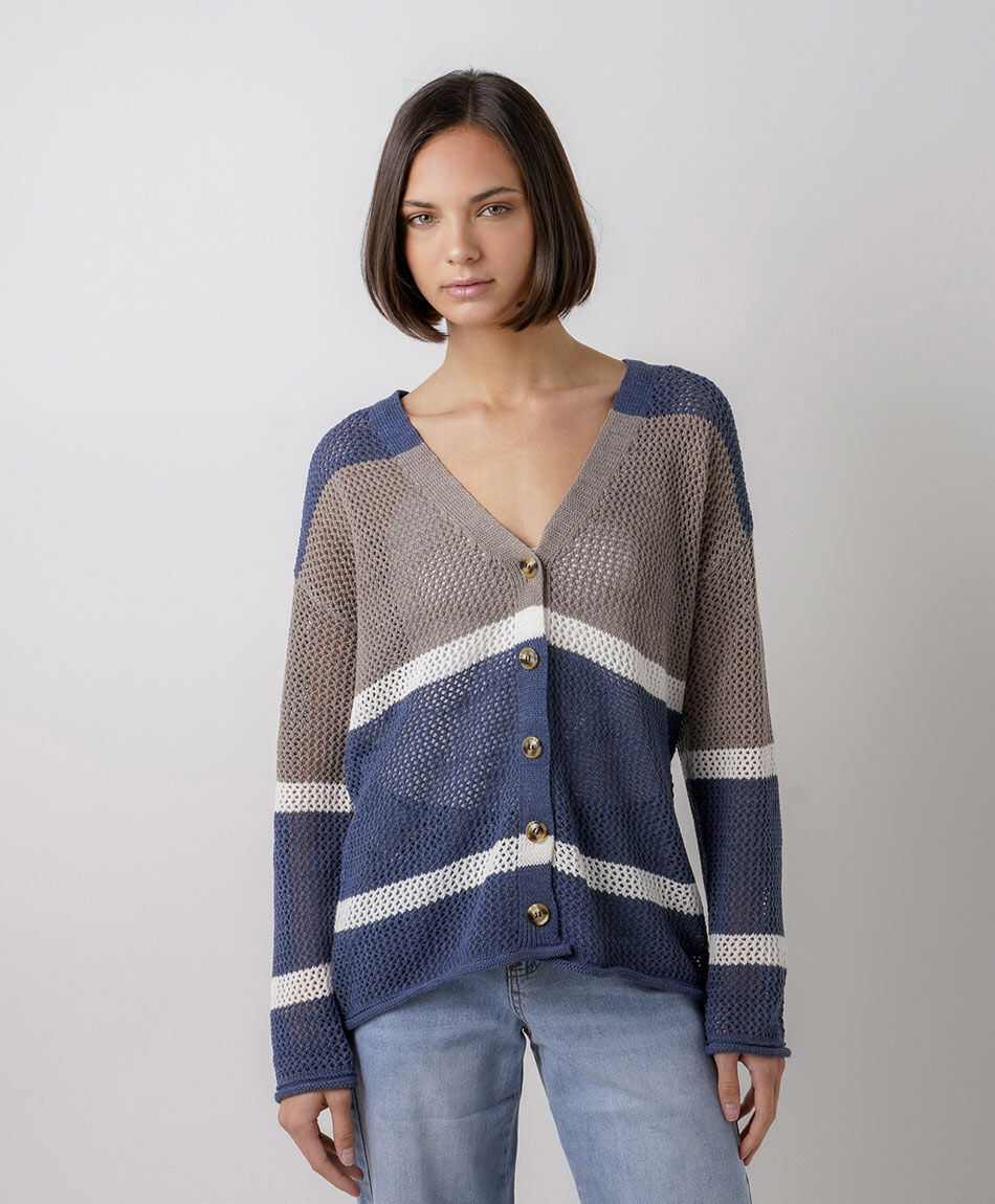 Cardigan mujer listado tricolor