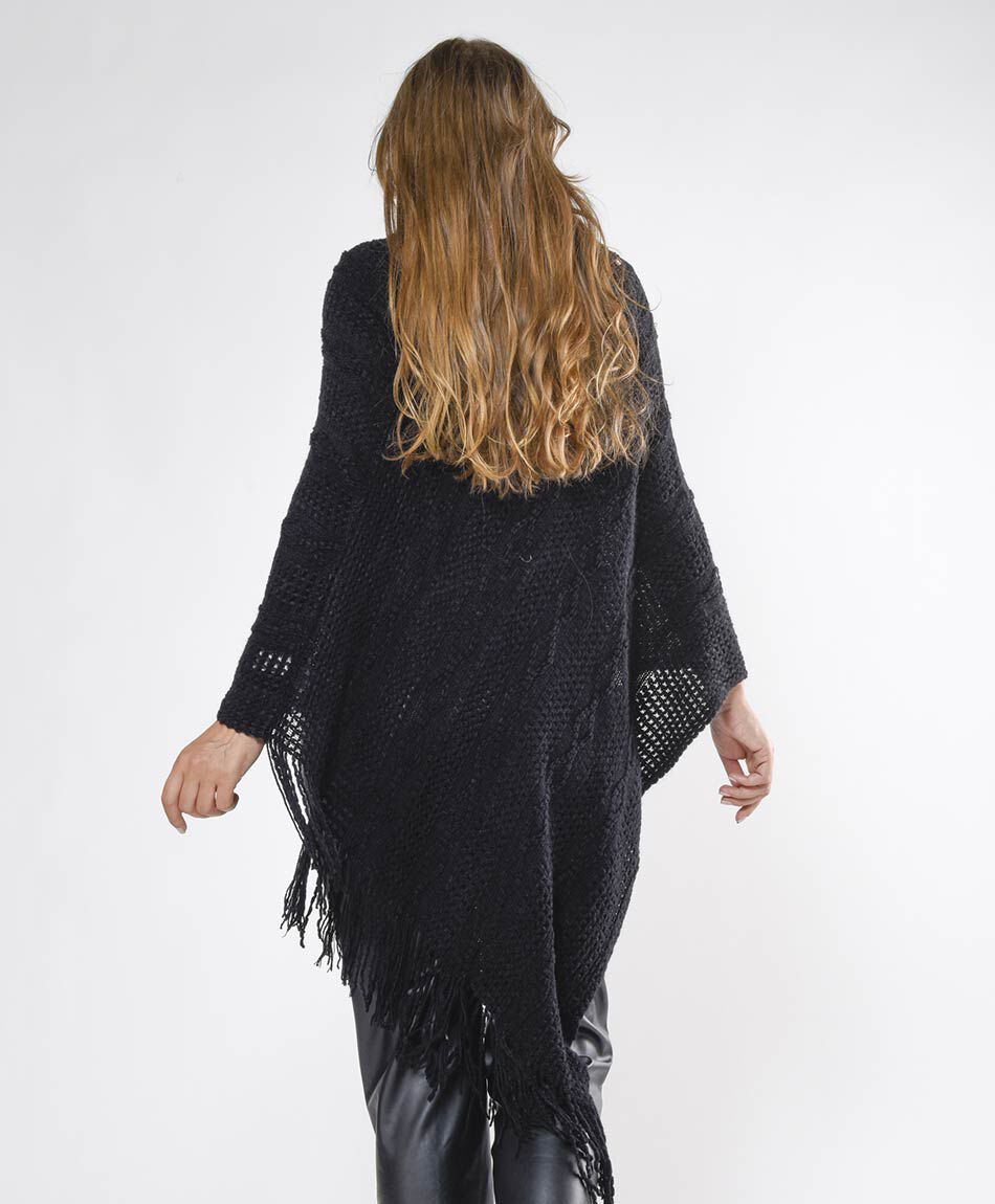 Poncho mujer perlas y flecos