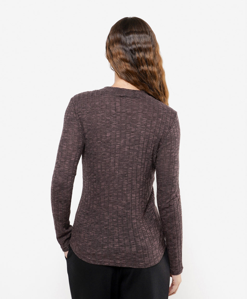 Polera mujer acanalada melange caf&eacute;