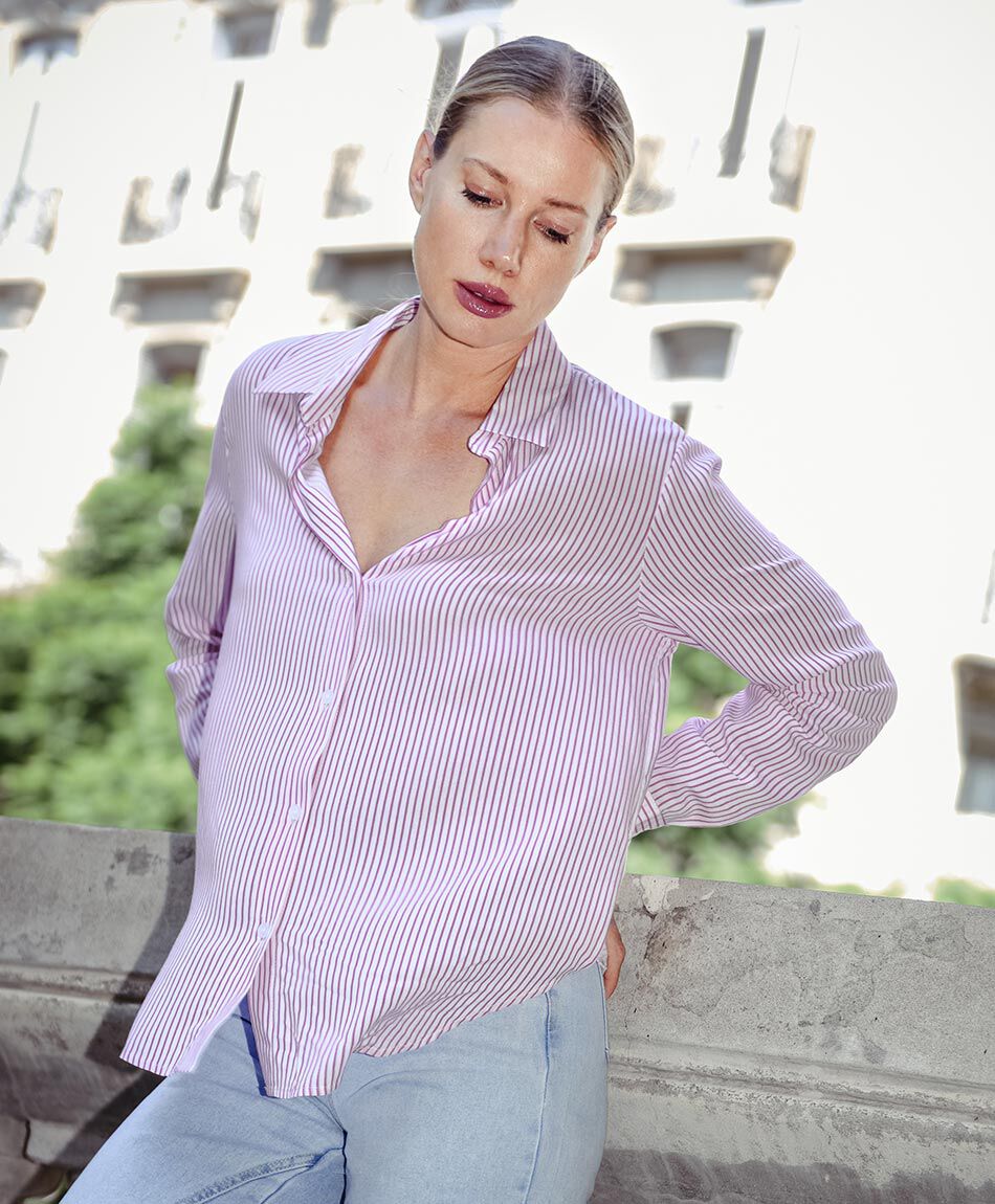 Blusa mujer dise&ntilde;o rayas pink