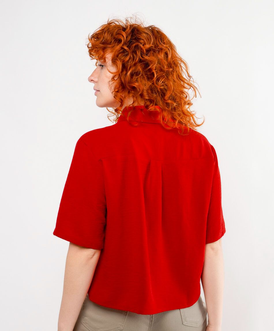 Blusa mujer satinada rojo