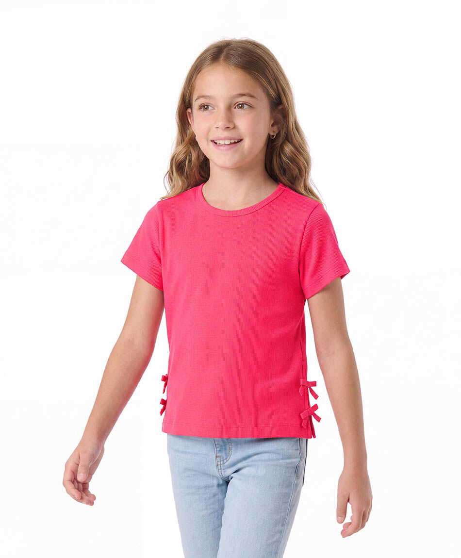 Polera ni&ntilde;a doble lazos fucsia