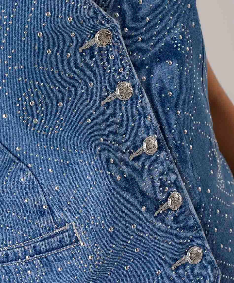 Vest mujer denim brillos