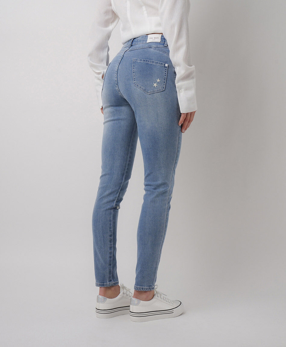 Jeans mujer skinny fit bordado estrellas