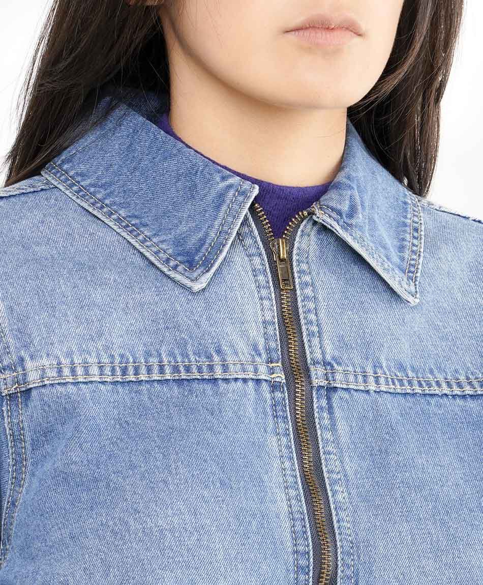 Chaqueta mujer denim cierre negro
