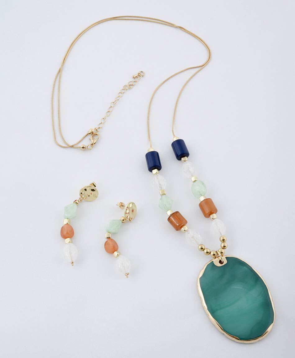 Set collar + aros mujer piedra grande 3 piezas