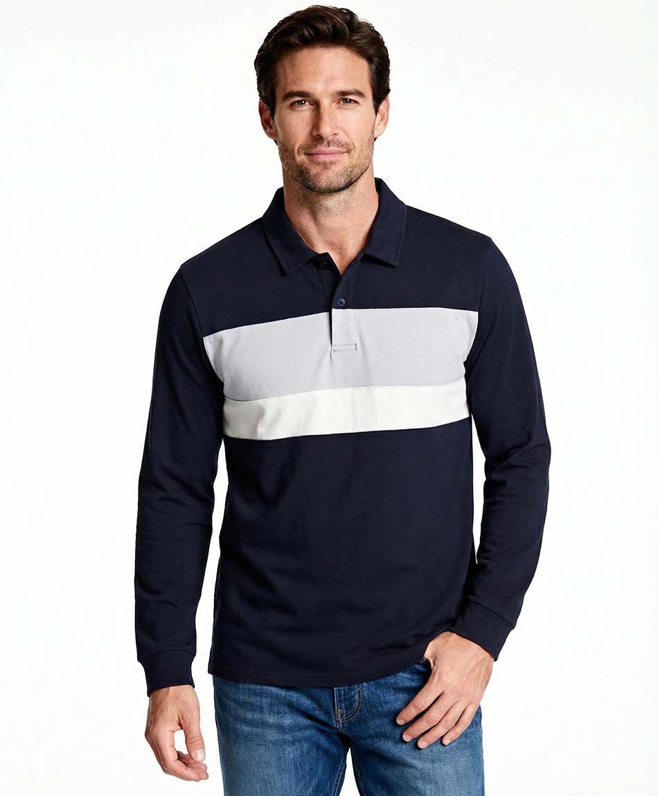 Polera hombre manga larga cuello polo navy