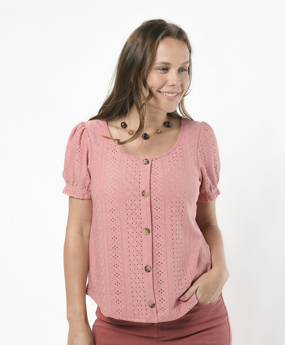 Polera mujer calada botones