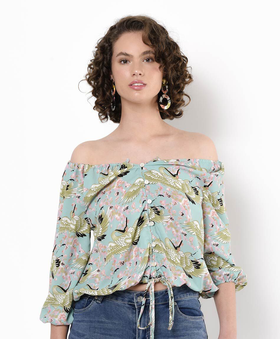 Blusa mujer estampado pájaros