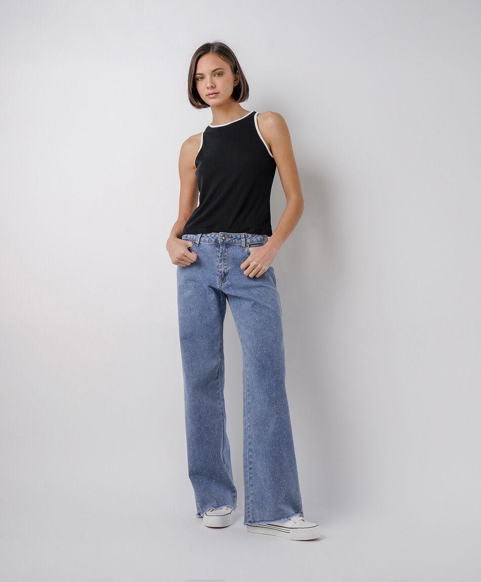 Jeans mujer wide leg brillos