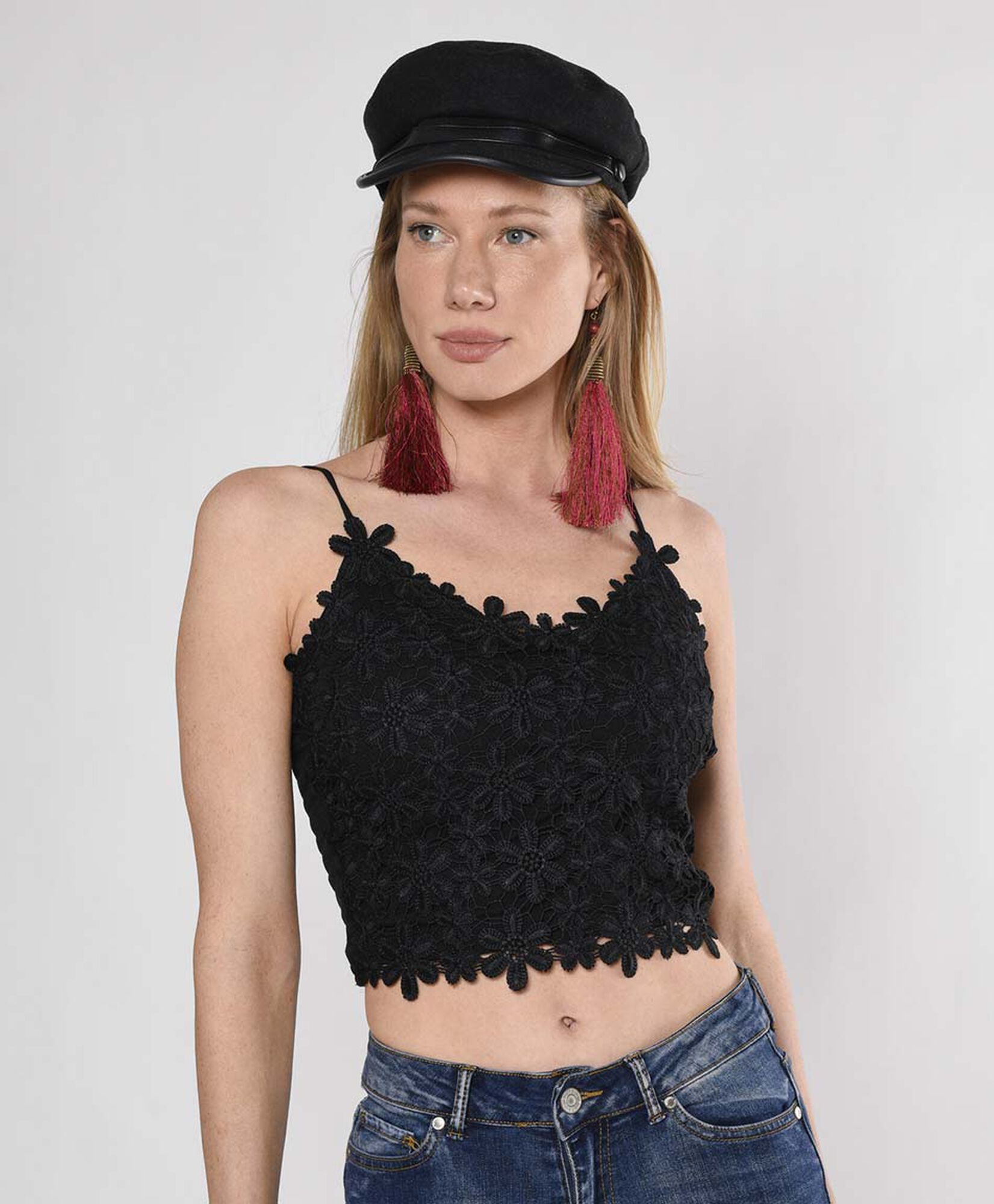 Top mujer encaje de flores ajustado Top mujer encaje de flores ajustado