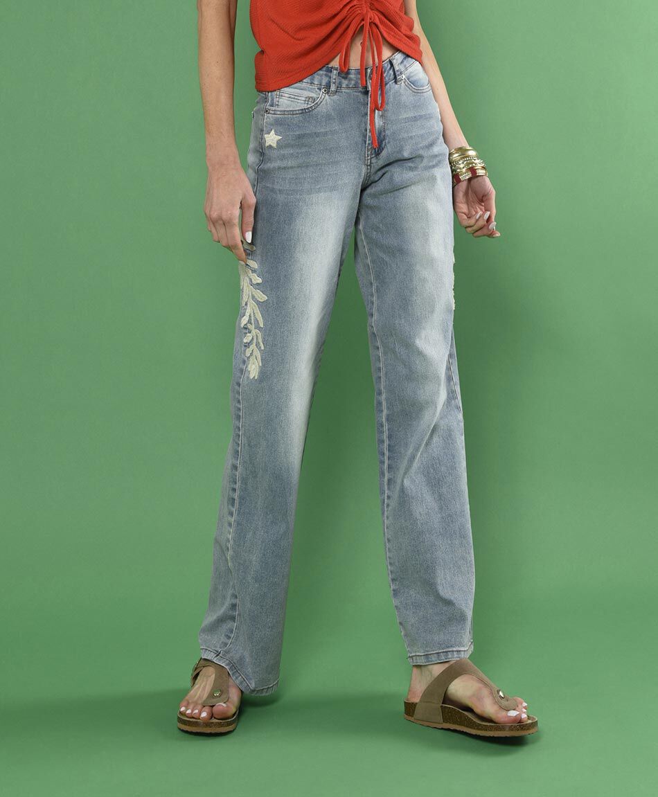 Jeans wide bordado
