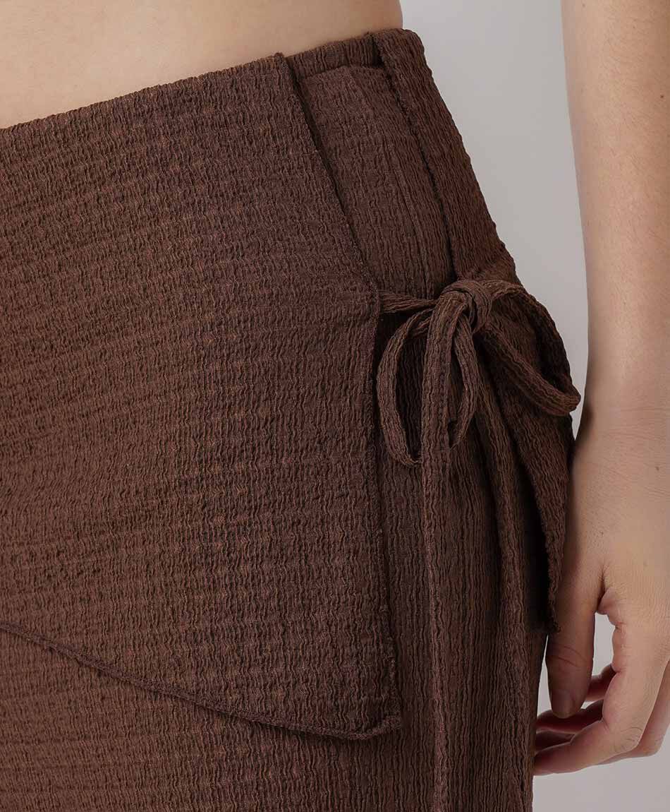 Pantal&oacute;n mujer pareo encaje caf&eacute;