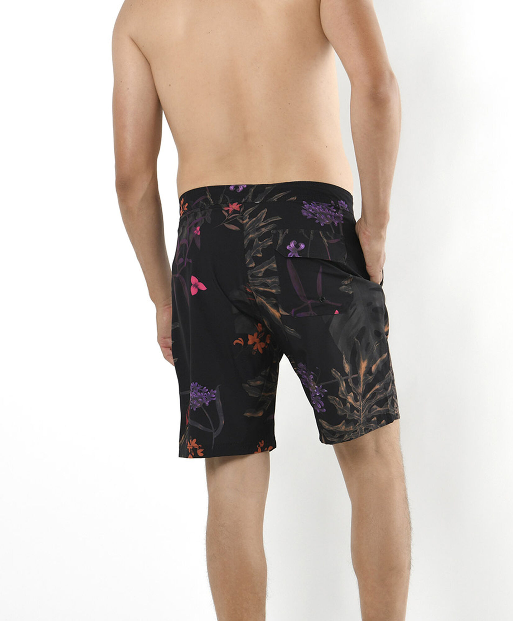 Traje de baño hombre hojas negro largo Traje de baño hombre hojas negro largo