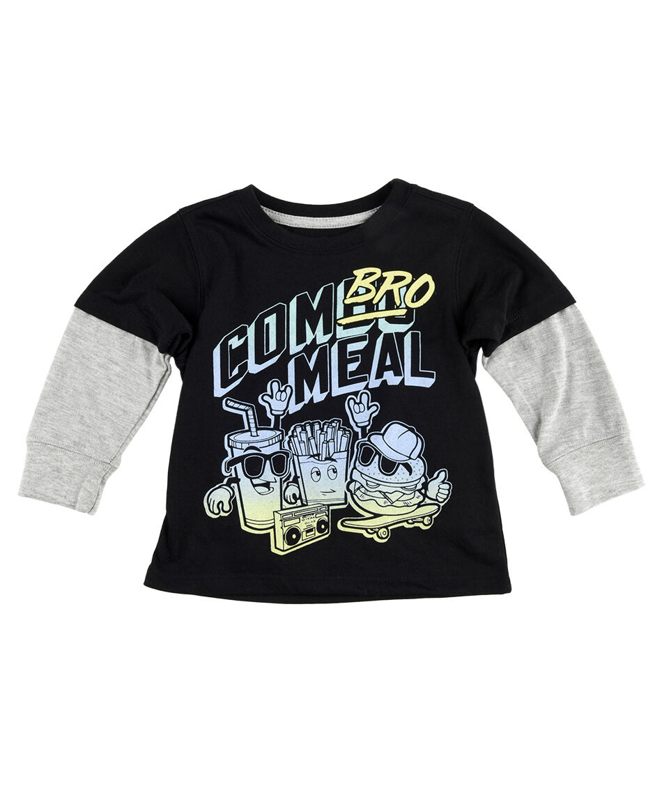 Polera beb&eacute; bicolor estampada