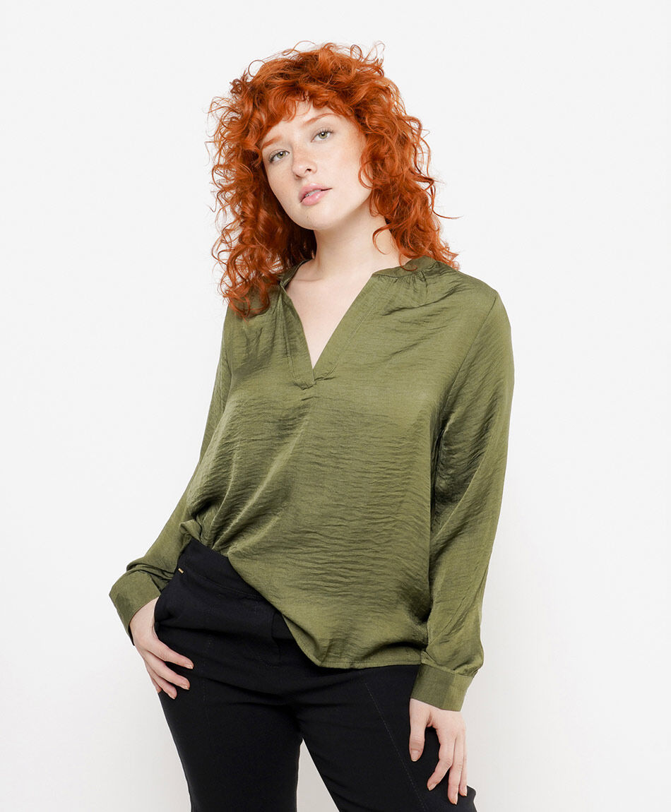 Blusa mujer satinada verde