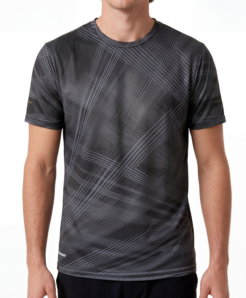 Polera deportiva hombre negra l&iacute;neas