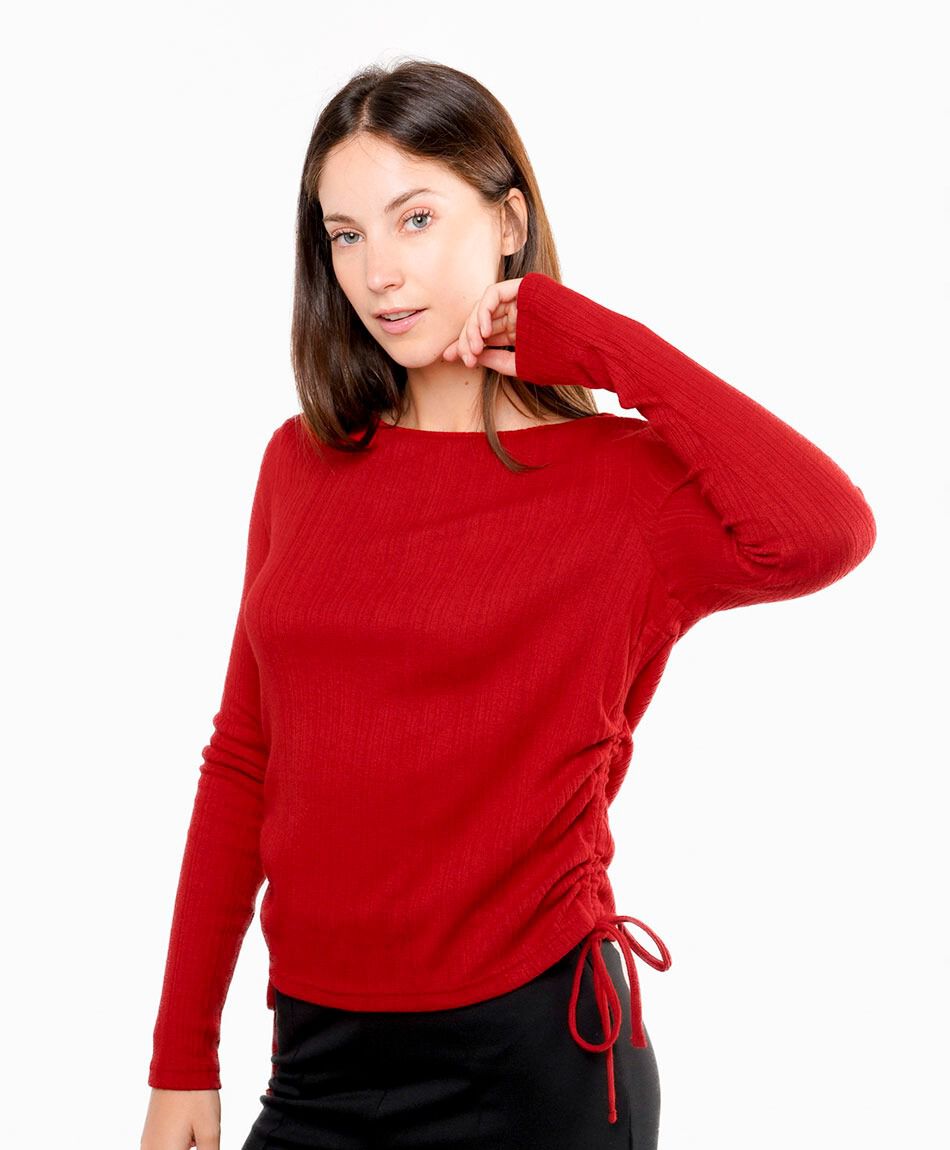 Polera mujer lisa amarre rojo