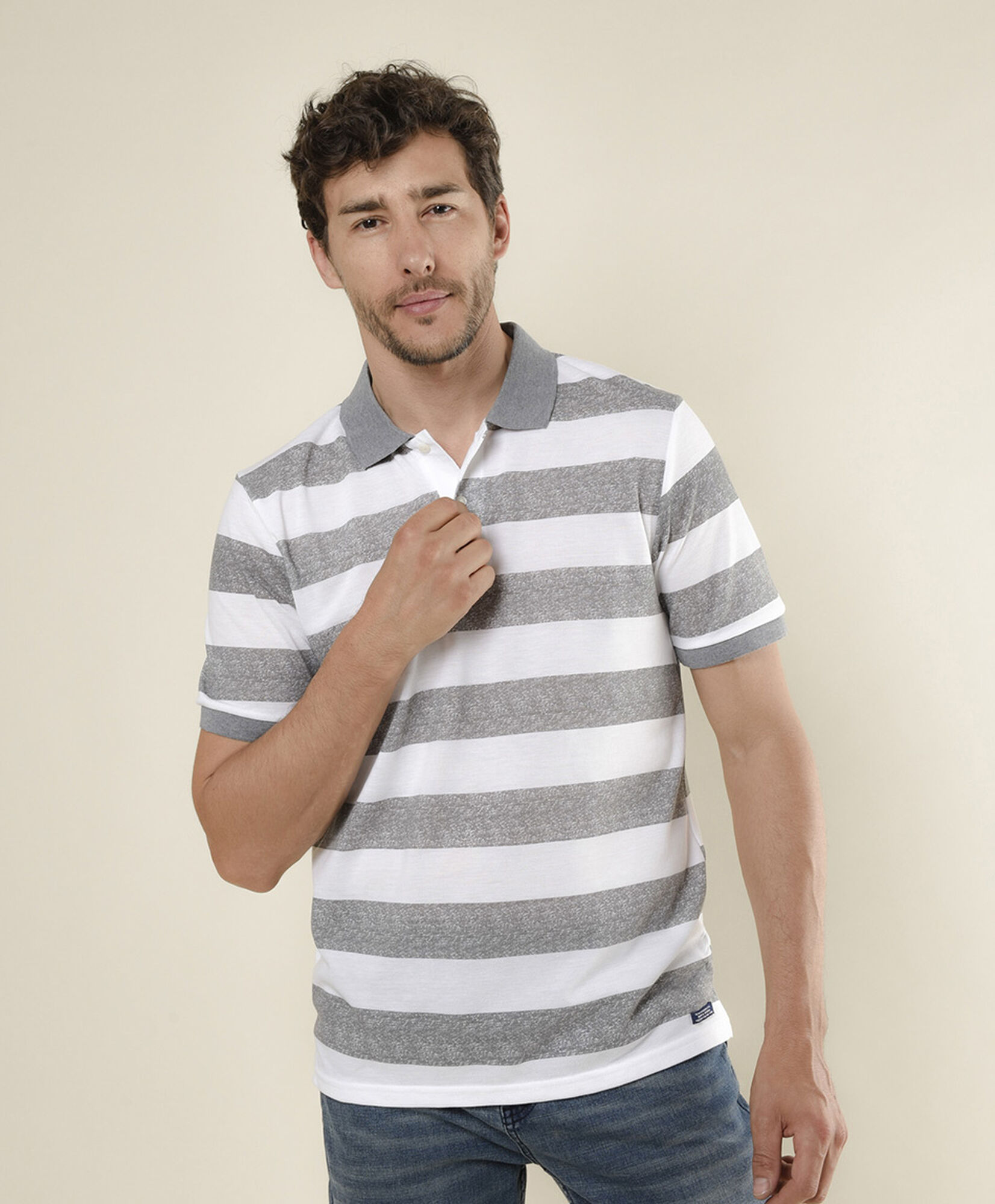 Polera hombre rayada cuello piqué Polera hombre rayada cuello piqué