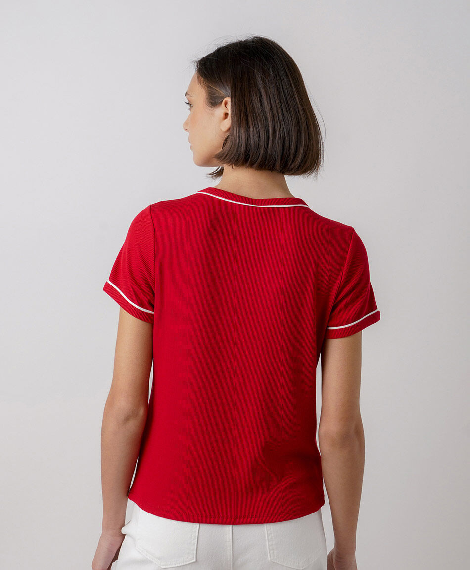 Polera mujer canal&eacute; contraste roja