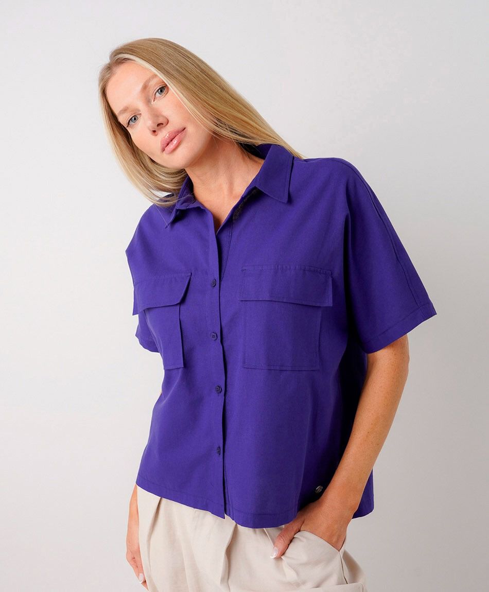 Blusa mujer lino bolsillos