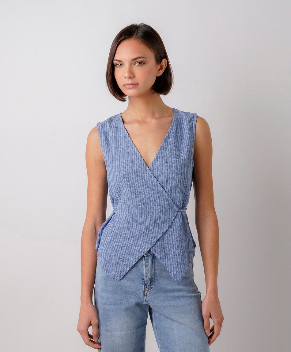 Blusa mujer listas azul cruzada