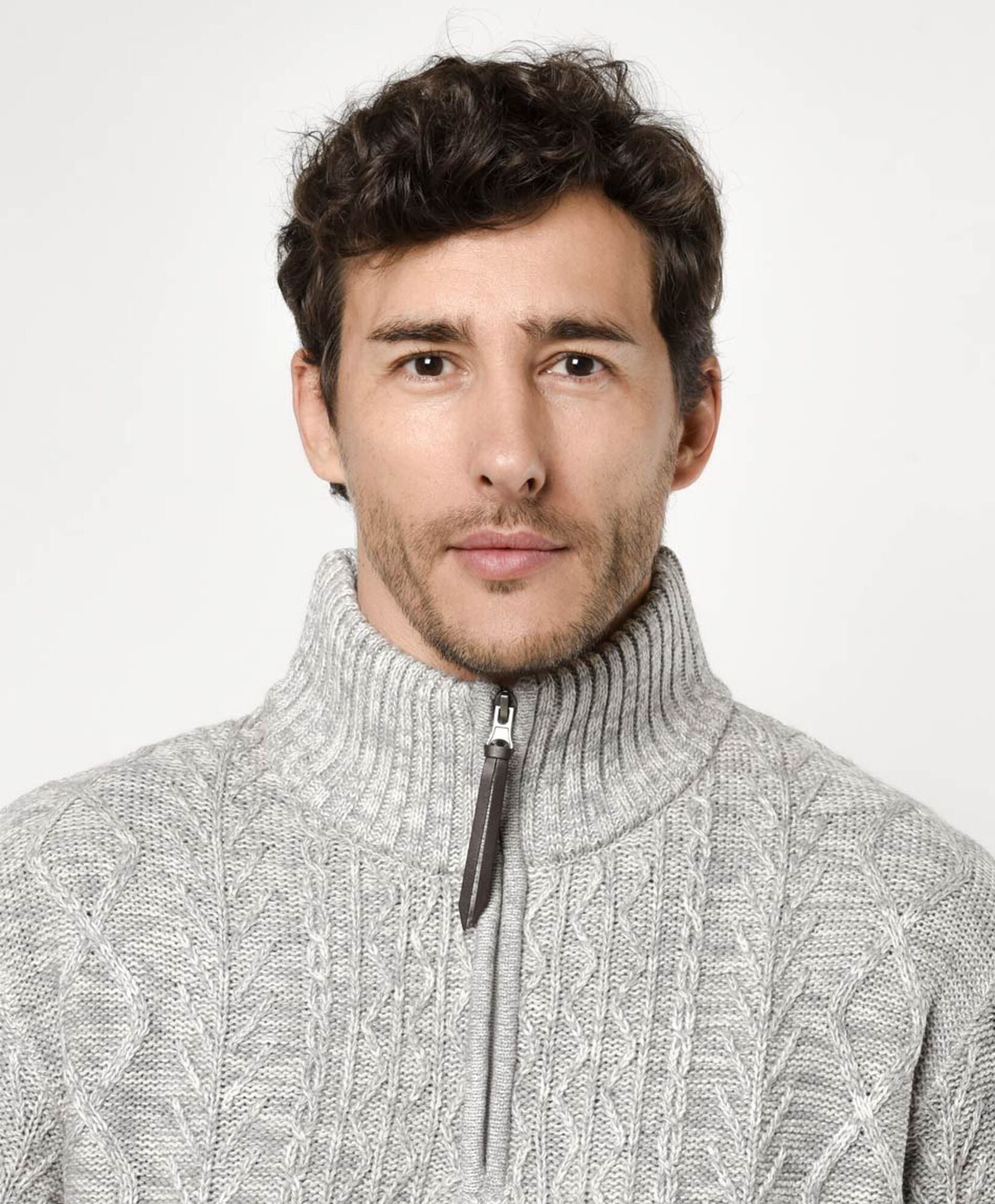 Sweater hombre textura medio cierre gris Sweater hombre textura medio cierre gris