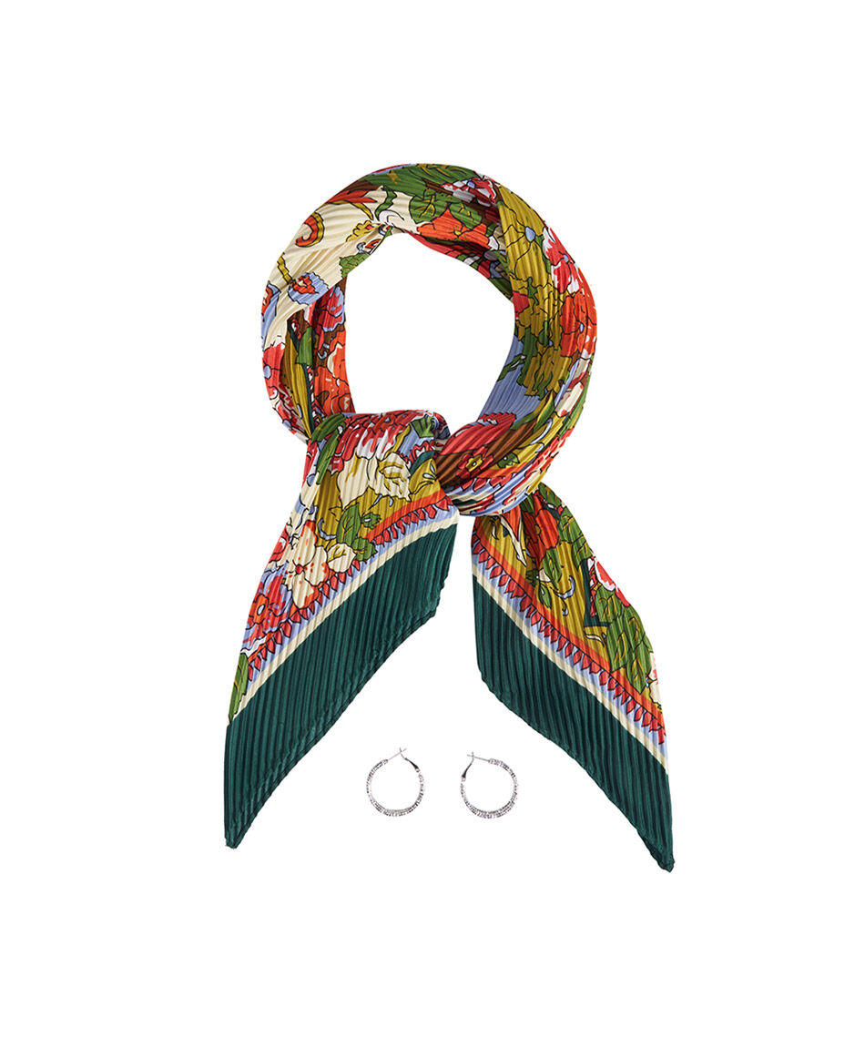 Set pa&ntilde;uelo + aros mujer estilo jard&iacute;n
