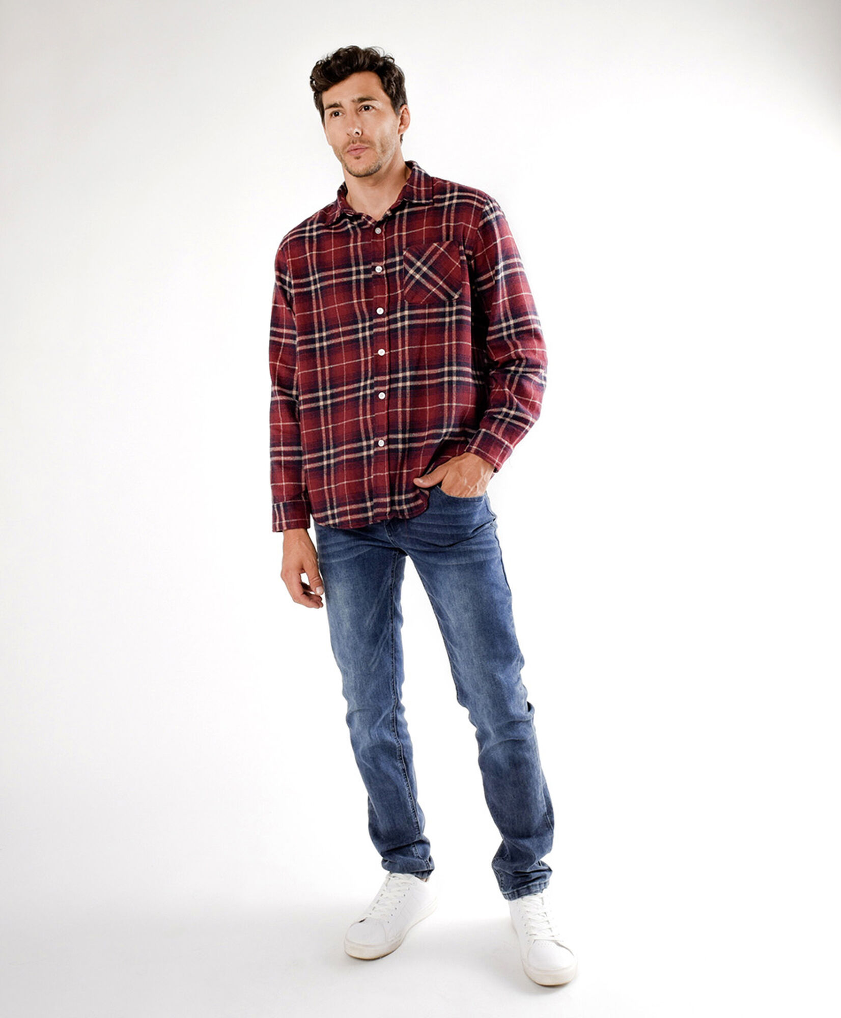 Camisa hombre franela cuadrille rojo oscuro Camisa hombre franela cuadrille rojo oscuro