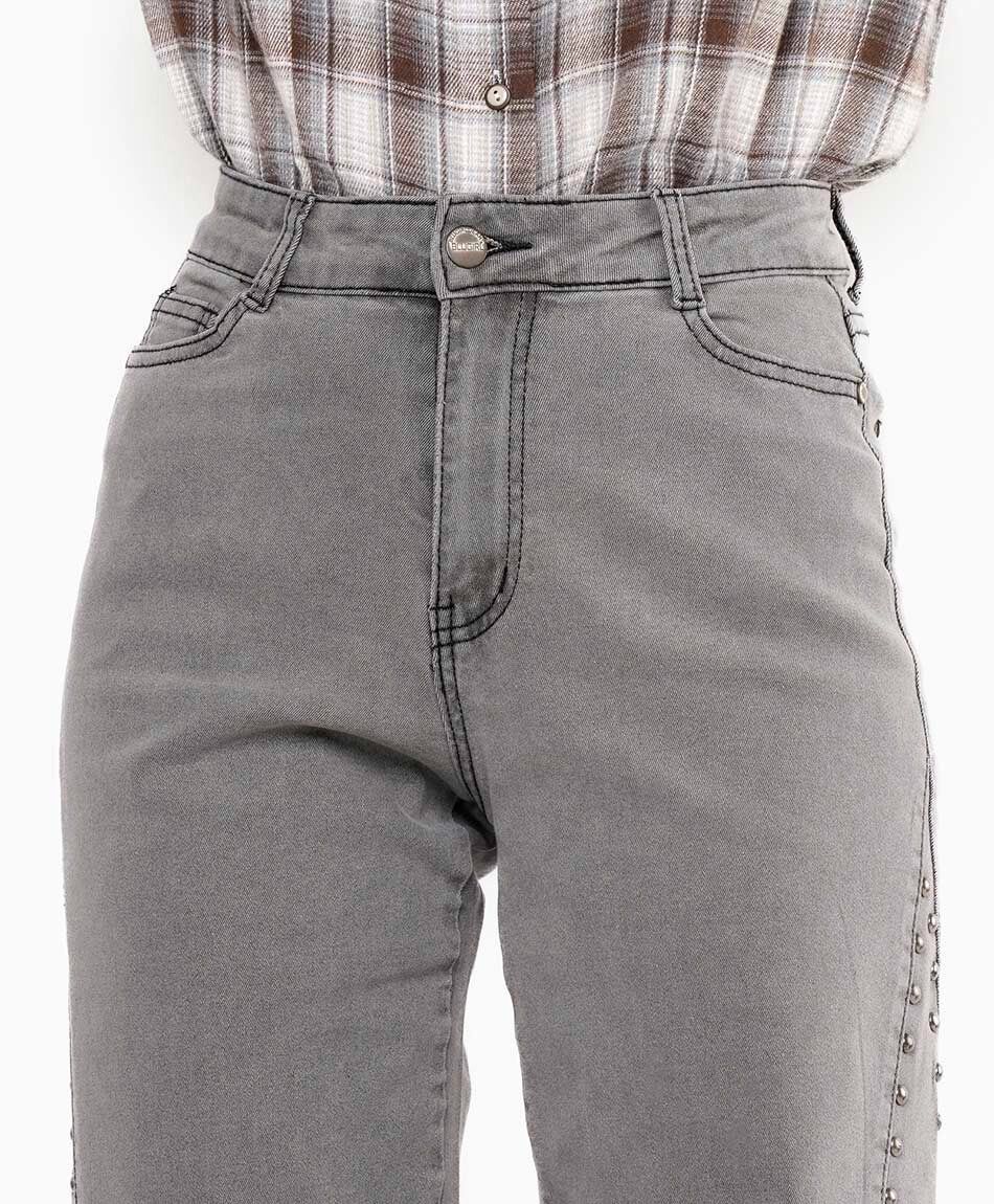 Jeans mujer wide leg tachas grey