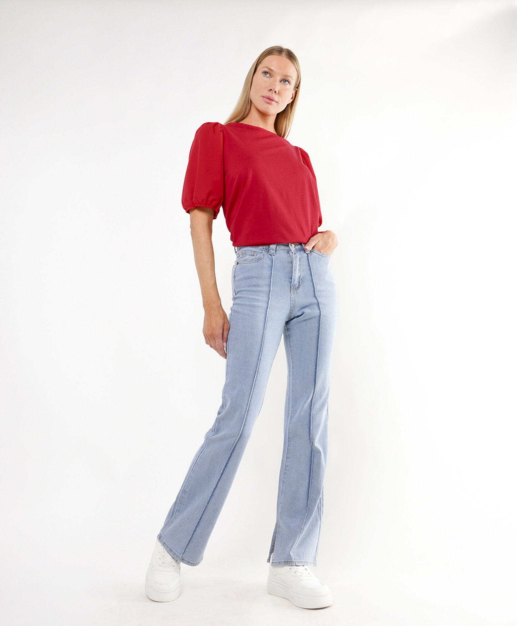 Jeans mujer pliegues frontales flare Jeans mujer pliegues frontales flare