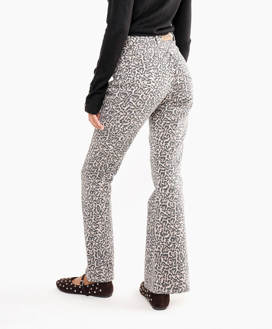 Jeans mujer animal print flare beige