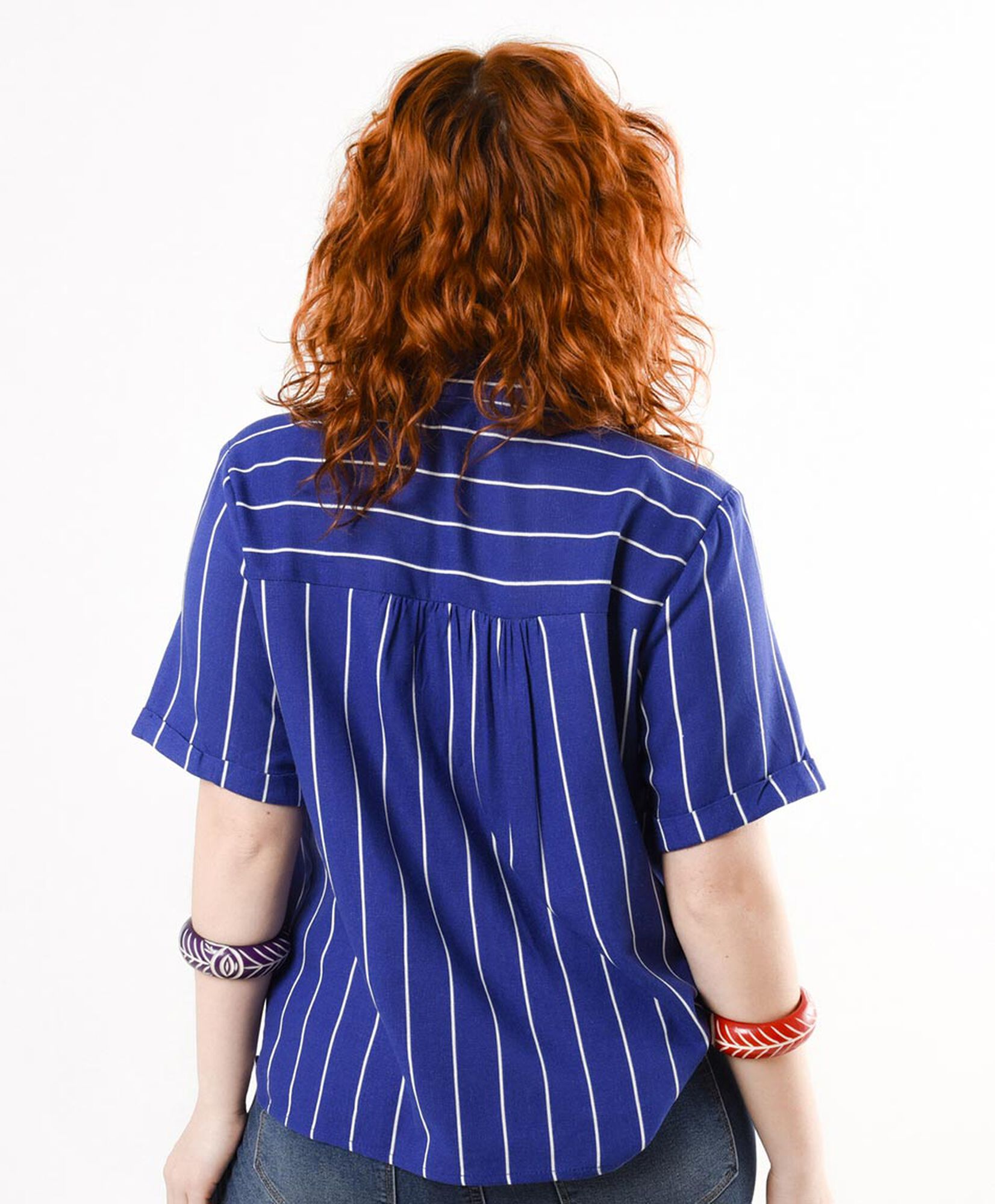 Blusa mujer lino líneas azul Blusa mujer lino líneas azul