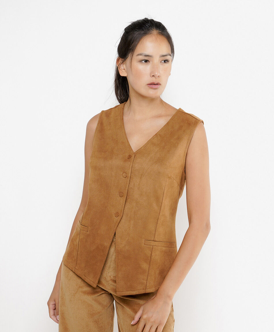 Vest mujer suede camel