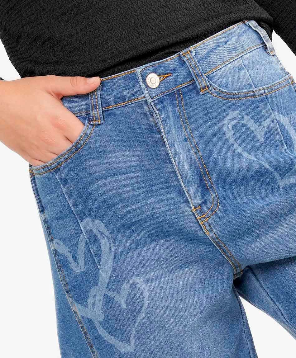 Jeans mujer wide leg corazones