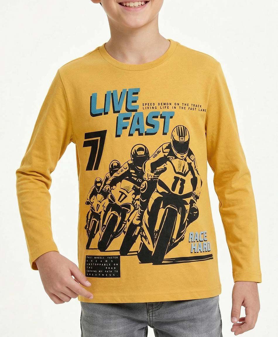 Polera ni&ntilde;o estampado live fast