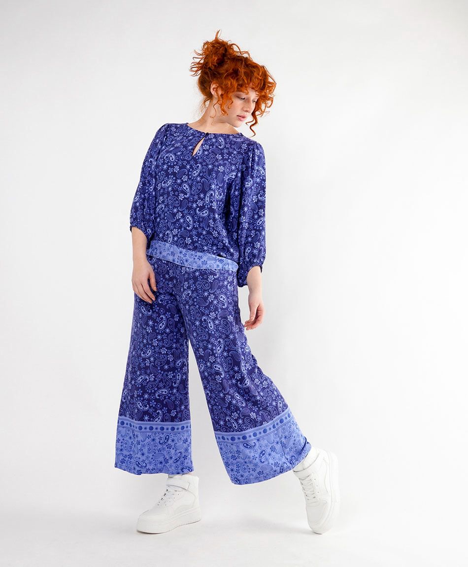 Pantal&oacute;n mujer print azul wide