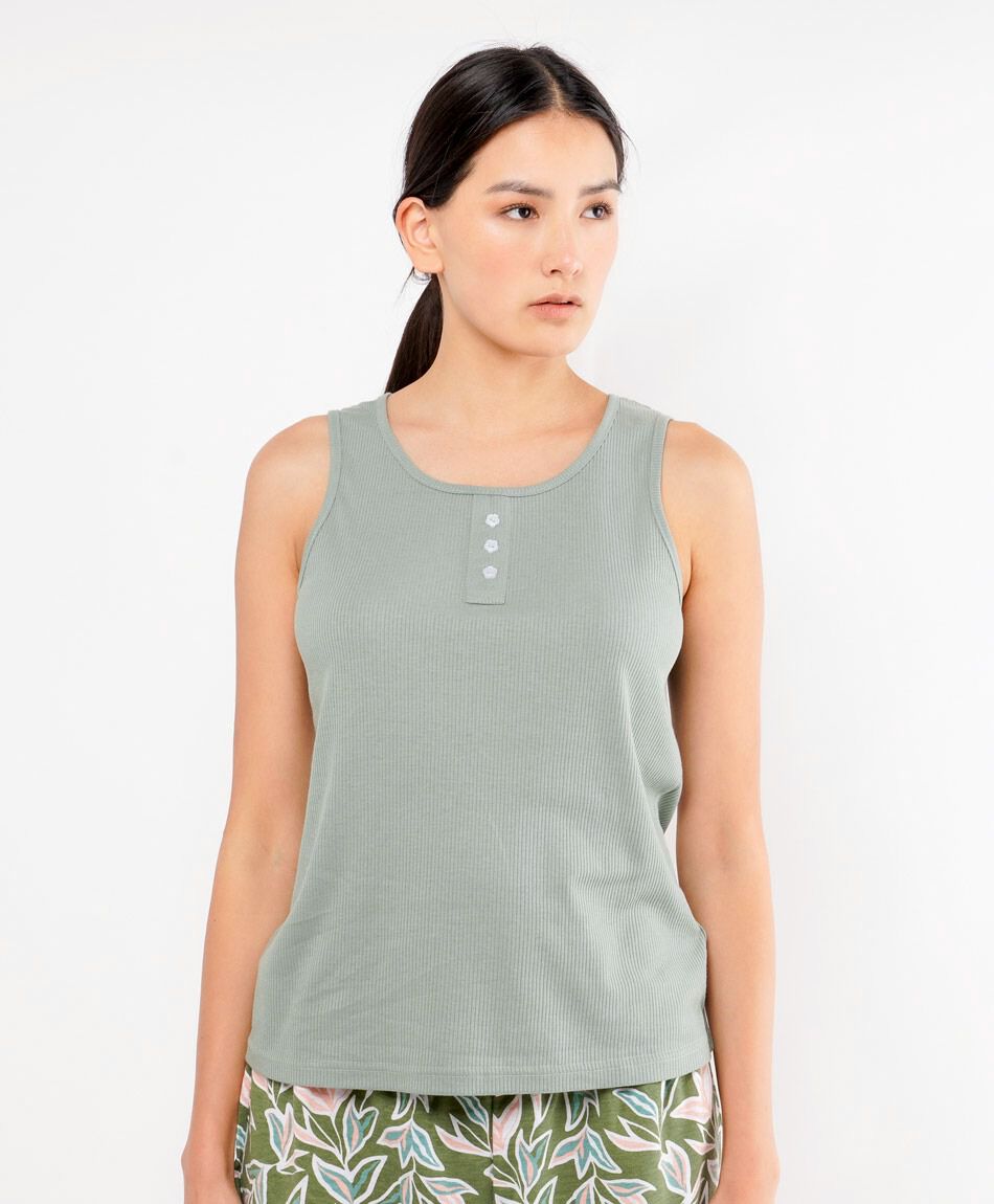 Pijama mujer short floreado verde