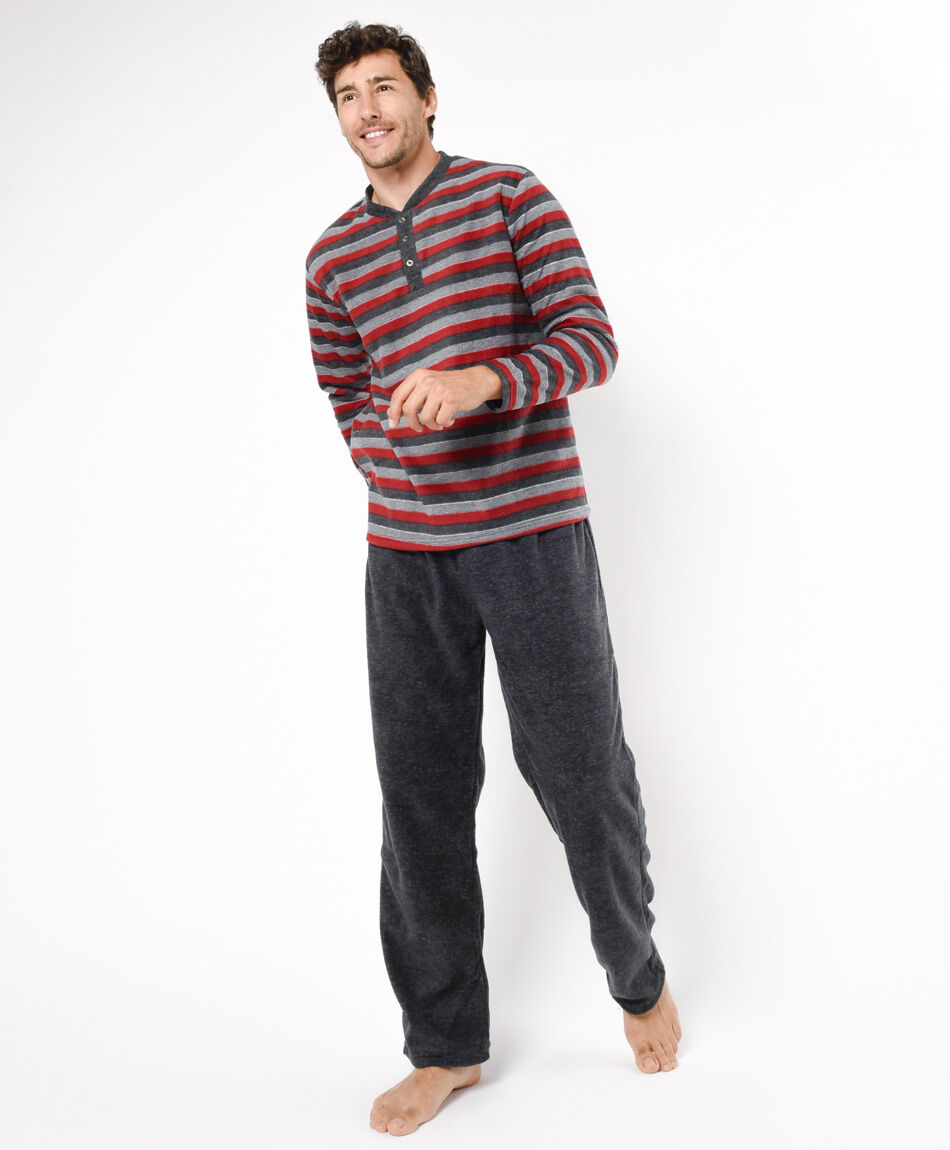 Pijama hombre polar rayas y botones