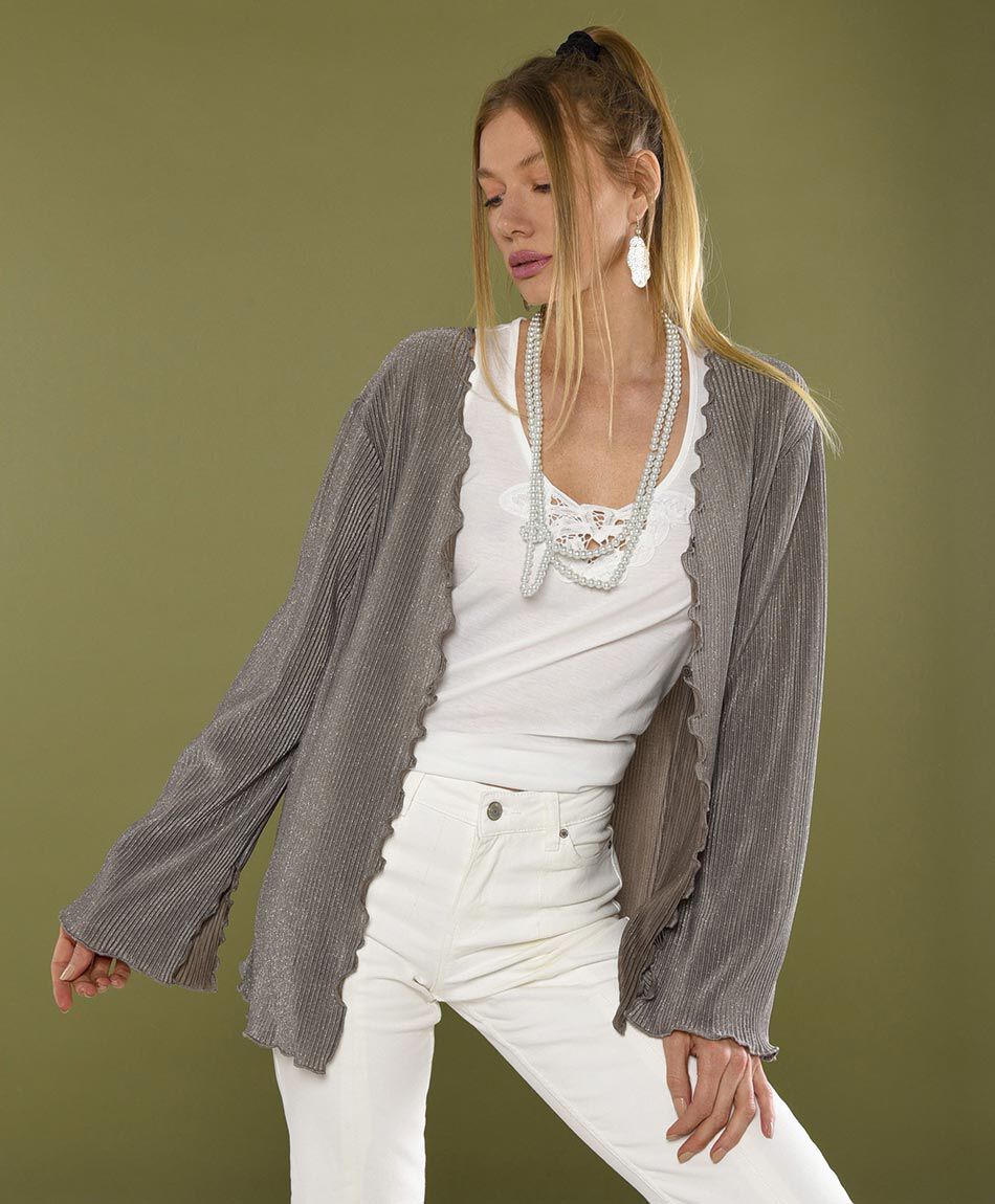 Cardigan acanalado brillos cuello en v