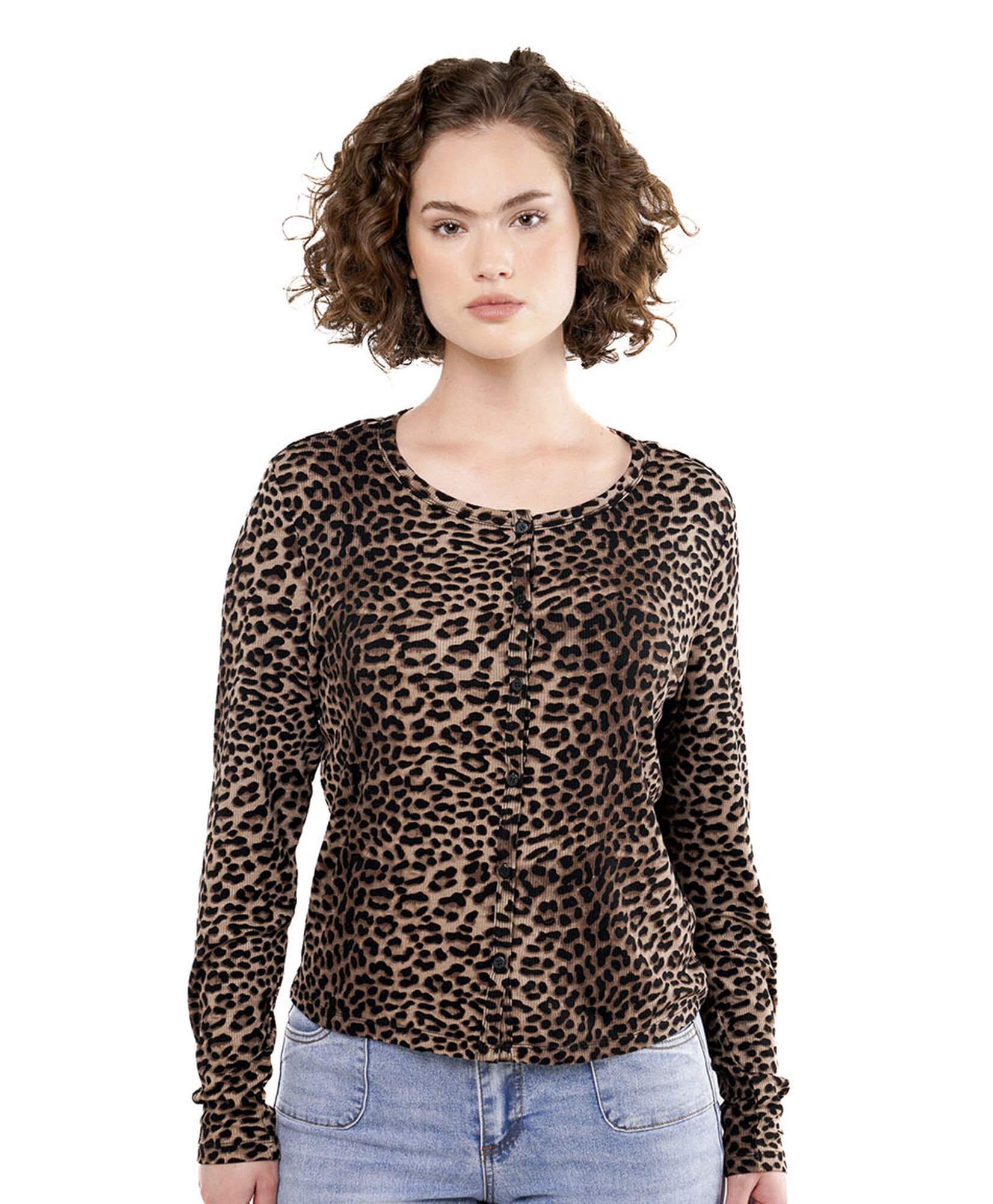 Polera mujer animal print botones Polera mujer animal print botones